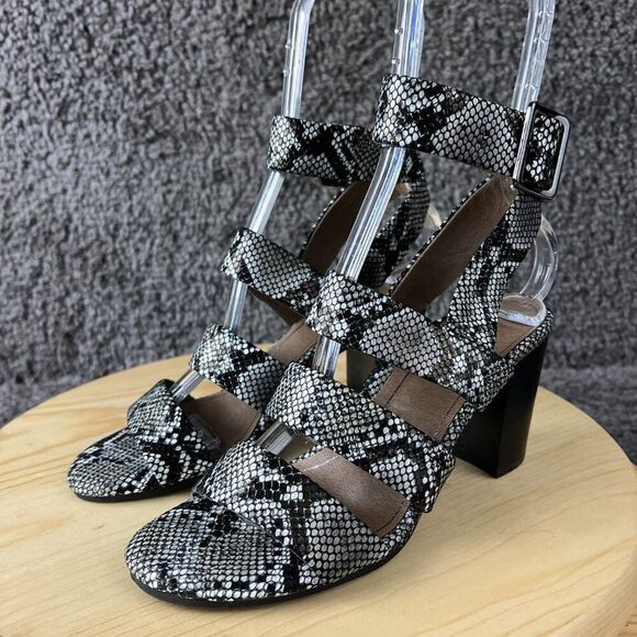 Vionic Blaire Snake Sandals Womens 6.5 Leather Block Heels Silver Black Shoes - Picture 2 of 10